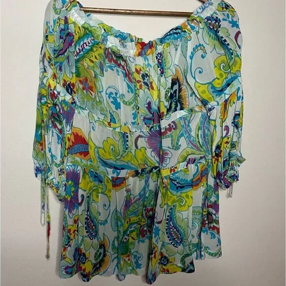 NWT Sheer Maeve Anthropologie Frankie Off-The-Shoulder Blouse Colorful SZ Small
